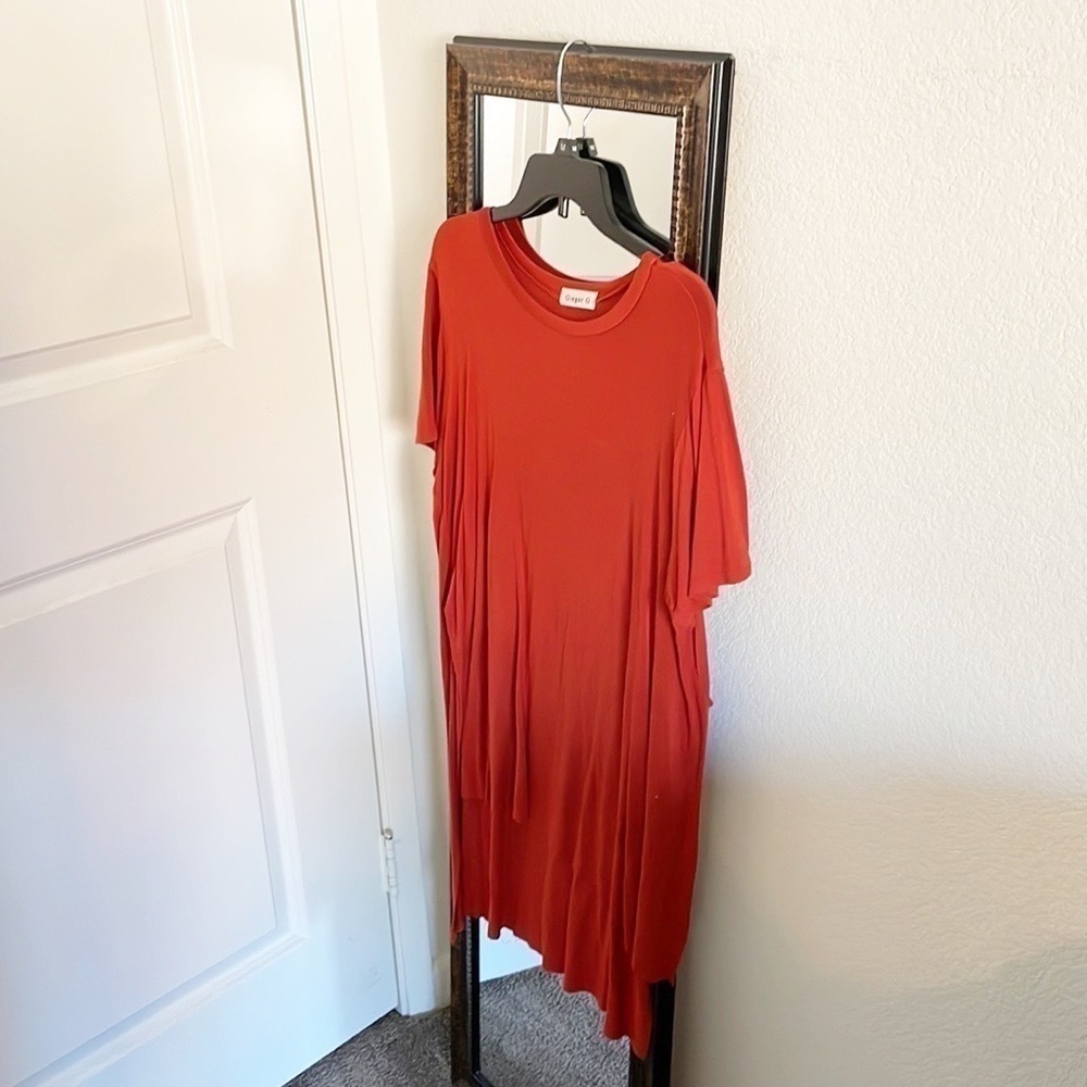 Ginger G burnt orange high slit high low tunic top